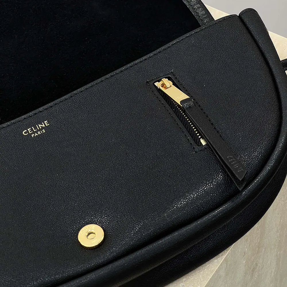 Celine Women Little Halfmoon Soft Triomphe in Supple Shiny Lambskin-Black - image 9