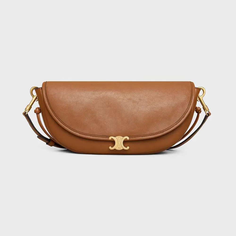 Front view of Celine Women Little Halfmoon Soft Triomphe in brown lambskin