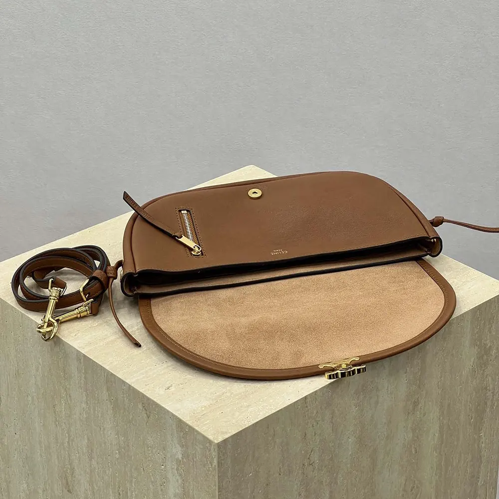 Celine Women Little Halfmoon Soft Triomphe in Supple Shiny Lambskin-Brown - image 7