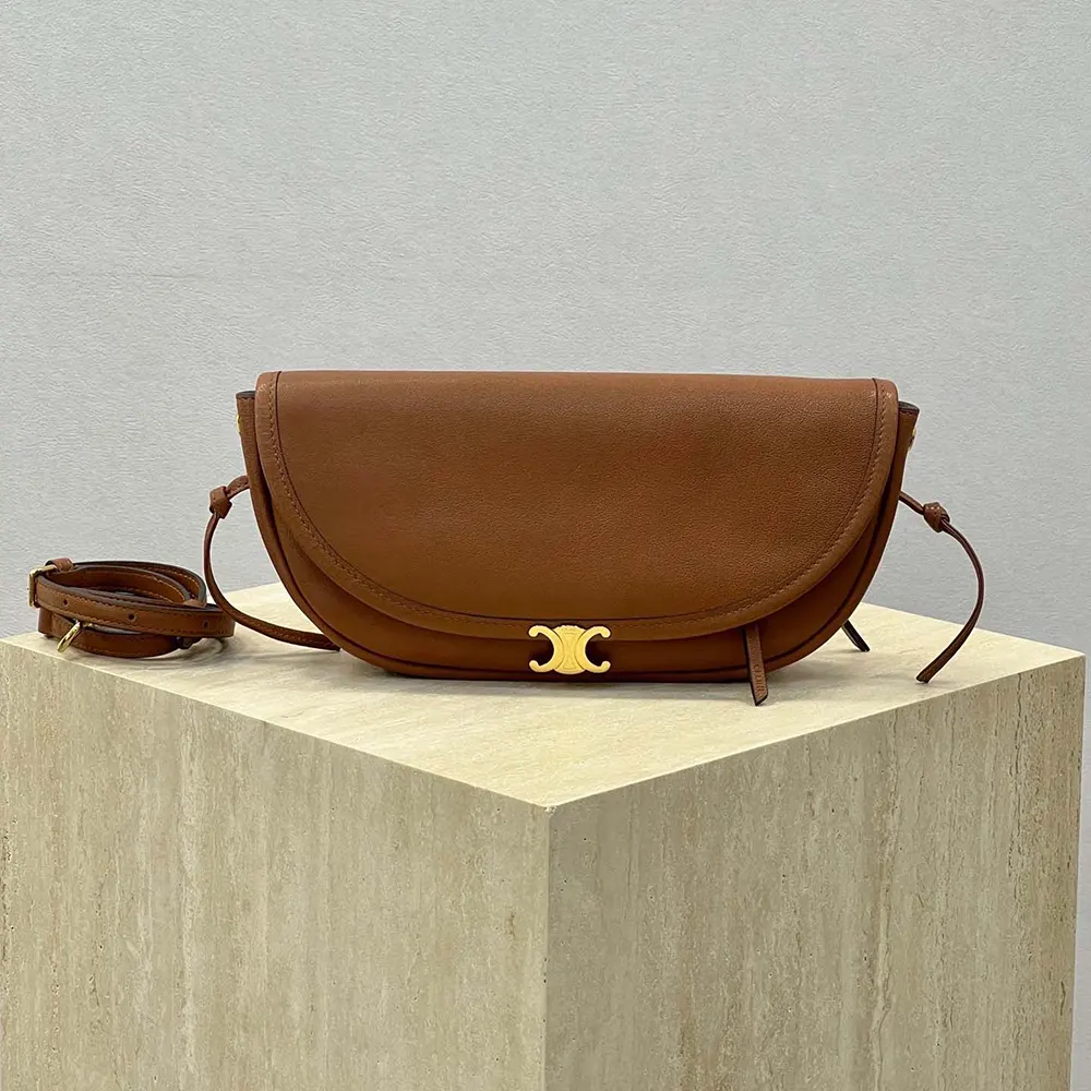 Close-up of gold Triomphe clasp on Celine Women Little Halfmoon Soft Triomphe