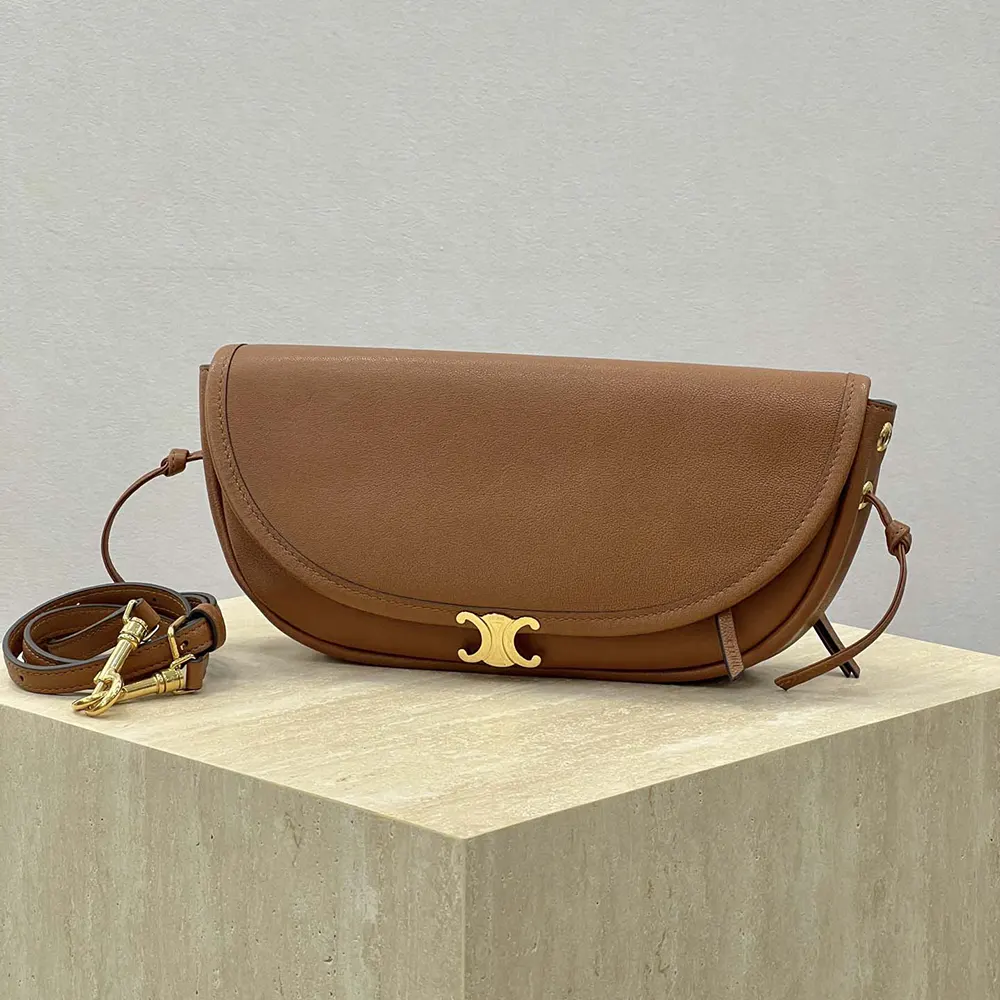 Side angle showing silhouette of Celine Women Little Halfmoon Soft Triomphe bag