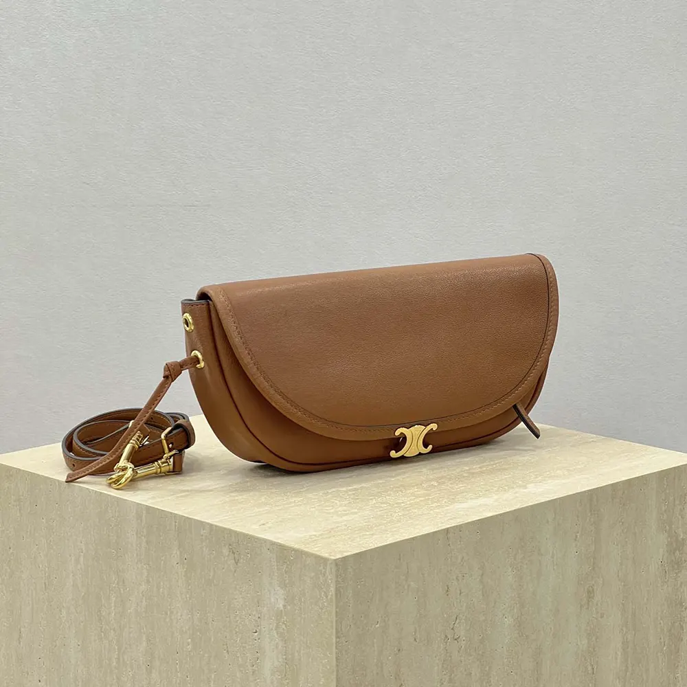 Celine Women Little Halfmoon Soft Triomphe in Supple Shiny Lambskin-Brown - image 5
