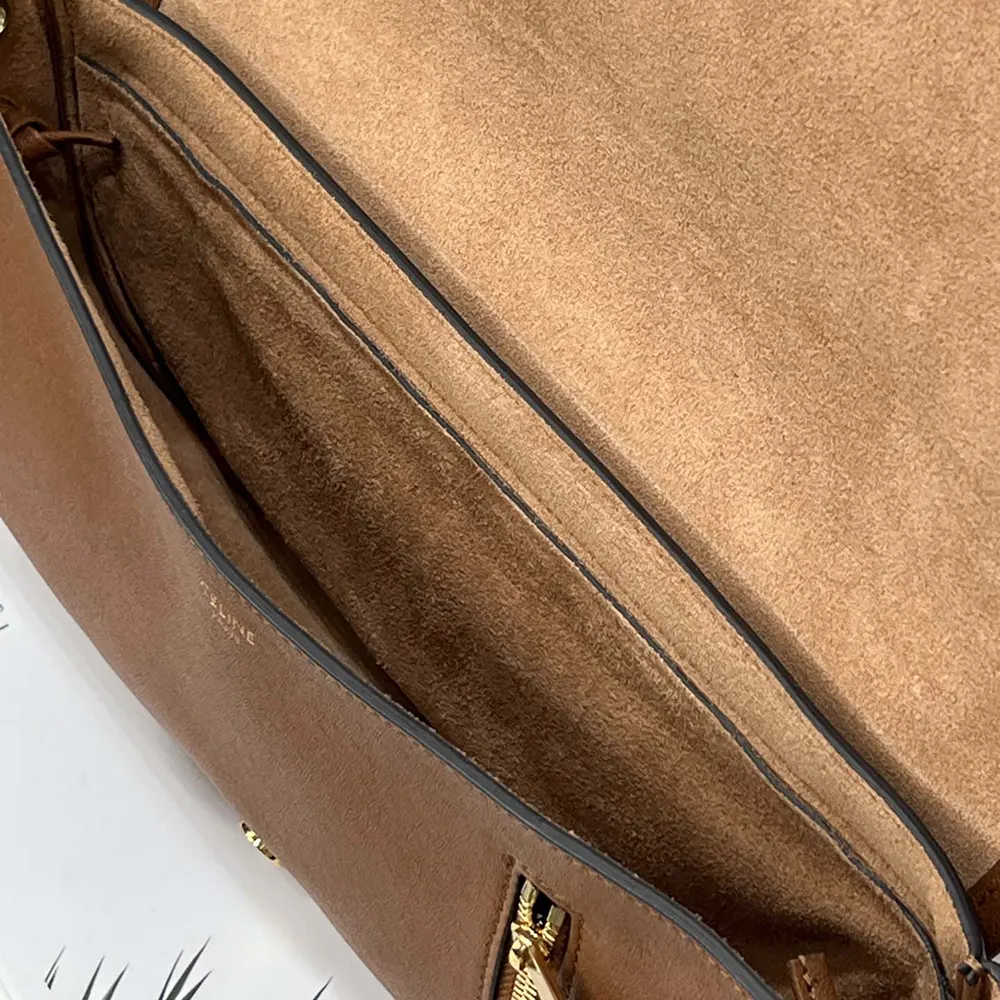 Celine Women Little Halfmoon Soft Triomphe in Supple Shiny Lambskin-Brown - image 10