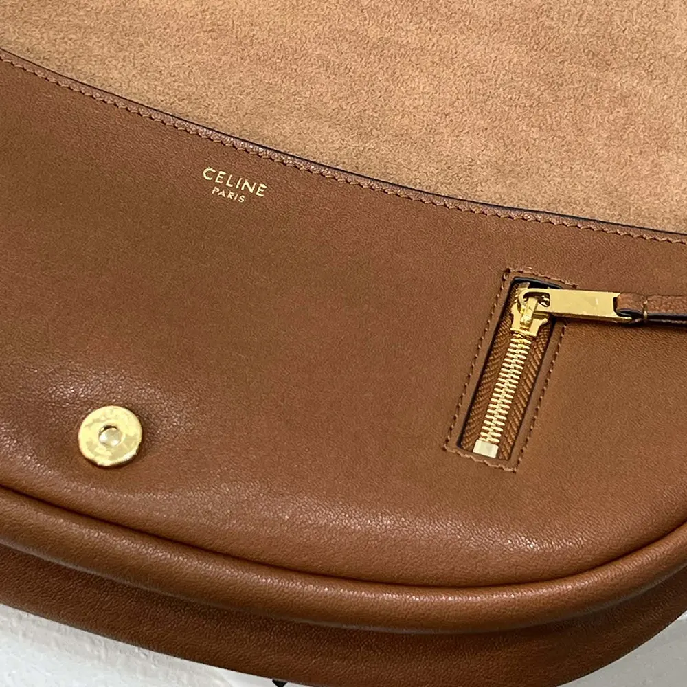 Celine Women Little Halfmoon Soft Triomphe in Supple Shiny Lambskin-Brown - image 9