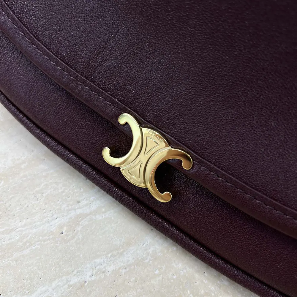 Celine Women Little Halfmoon Soft Triomphe in Supple Shiny Lambskin-Maroon - image 7