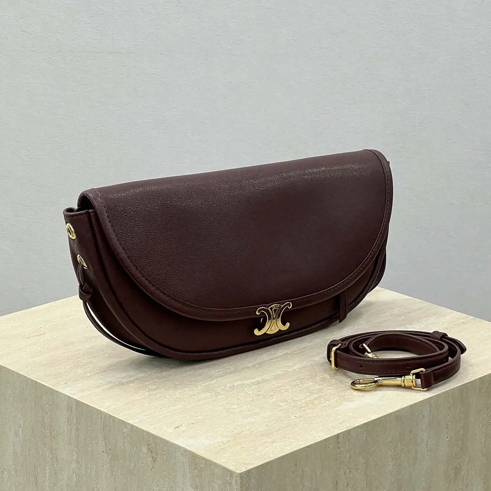 Celine Women Little Halfmoon Soft Triomphe in Supple Shiny Lambskin-Maroon - image 4