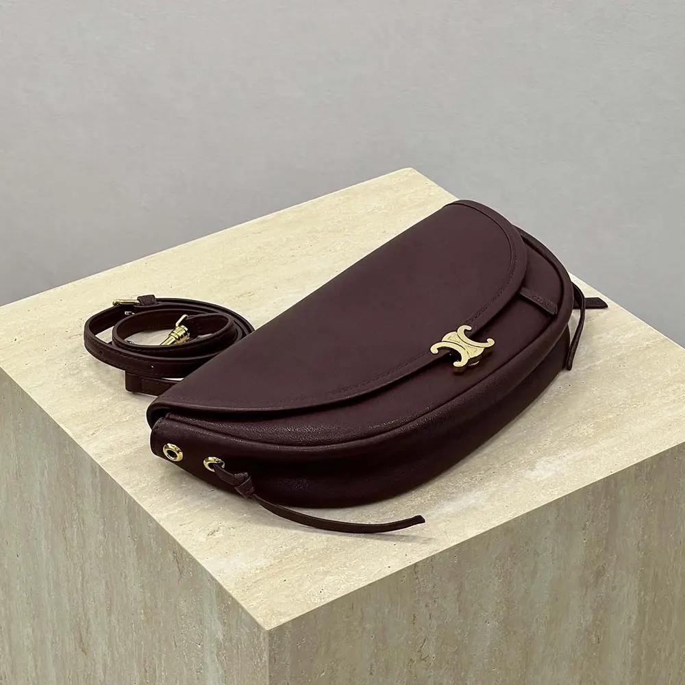 Celine Women Little Halfmoon Soft Triomphe in Supple Shiny Lambskin-Maroon - image 5