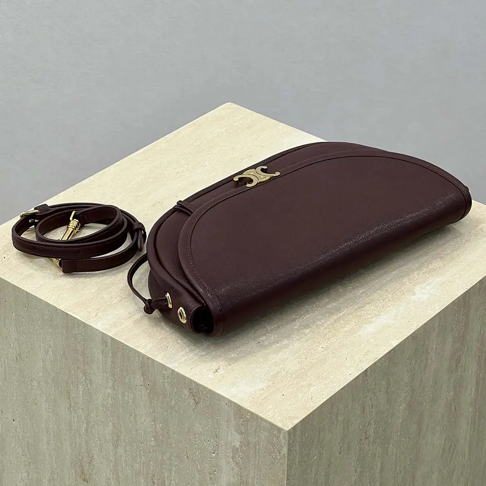 Celine Women Little Halfmoon Soft Triomphe in Supple Shiny Lambskin-Maroon - image 6