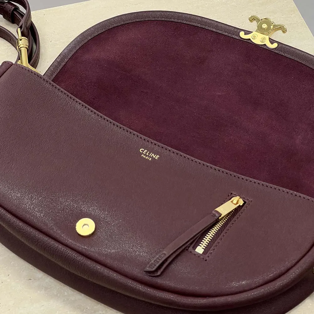 Celine Women Little Halfmoon Soft Triomphe in Supple Shiny Lambskin-Maroon - image 9