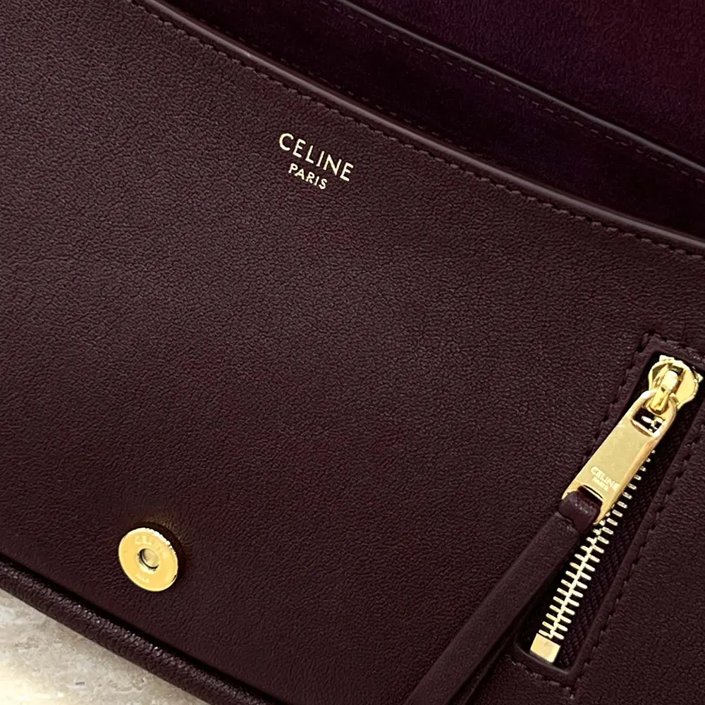Celine Women Little Halfmoon Soft Triomphe in Supple Shiny Lambskin-Maroon - image 8