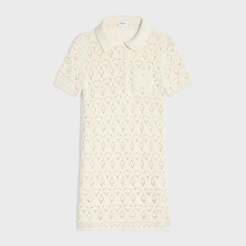 Front view of Celine Women Mini Dress in Cotton Pointelle white fabric