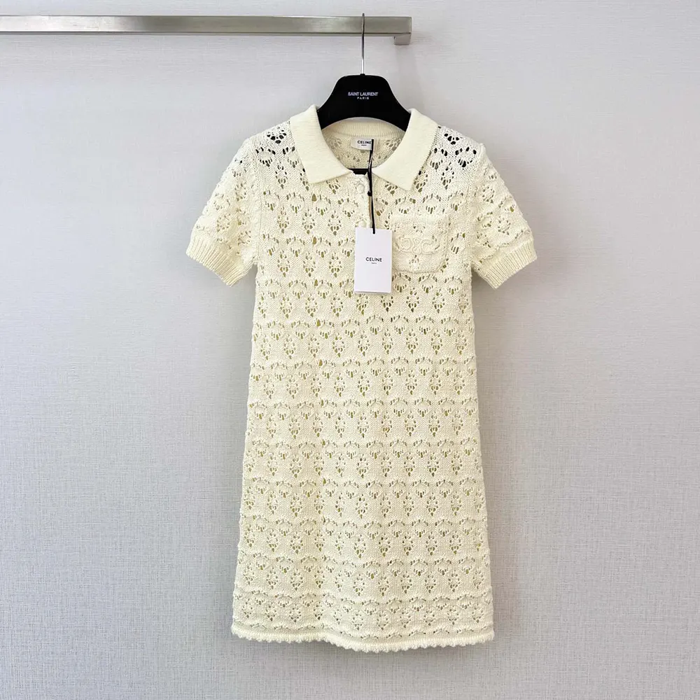 Close-up of cotton pointelle texture on Celine Women Mini Dress