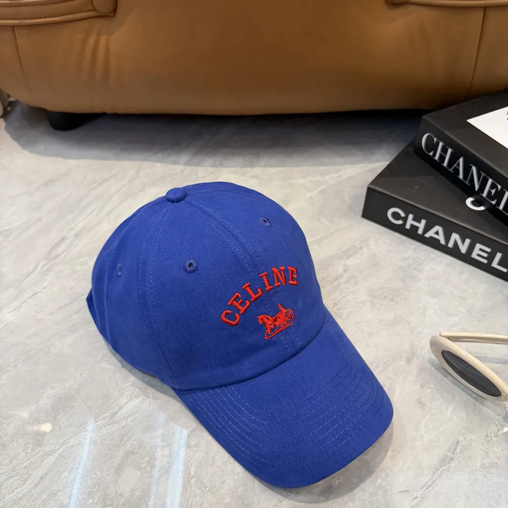 Side profile of Celine Women Richelieu Cap In Cotton Twill-Navy highlighting adjustable strap