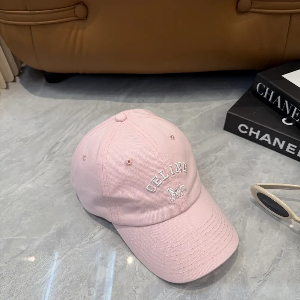 Rear view of Celine Women Richelieu Cap In Cotton Twill-Pink showing adjustable strap detail