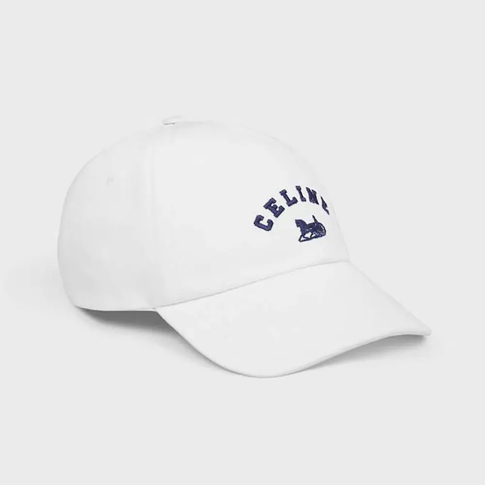 Front view of Celine Women Richelieu Cap In Cotton Twill-White