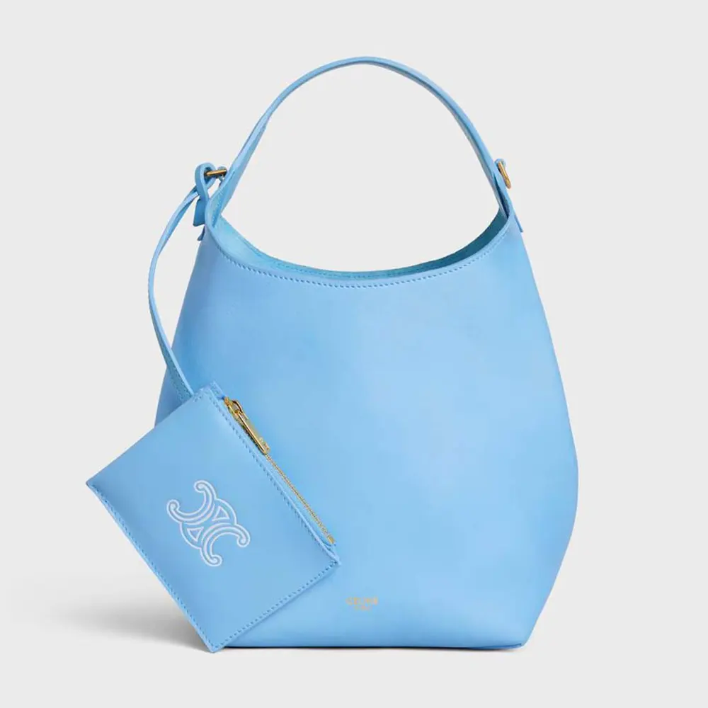 Front view of Celine Women Small Hobo in blue smooth calfskin