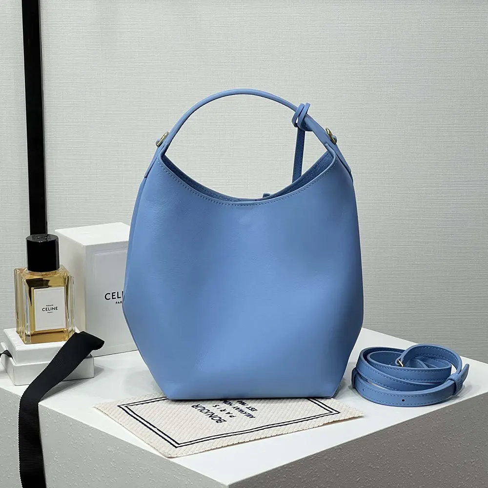 Side profile showing silhouette of Celine Women Small Hobo in blue leather
