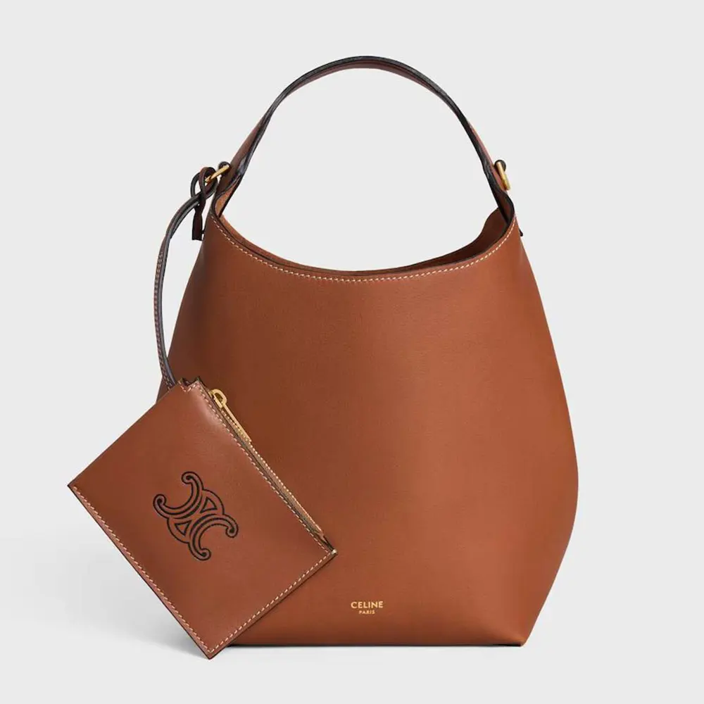 Front view of Celine Women Small Hobo in Supple Smooth Calfskin-Tan
