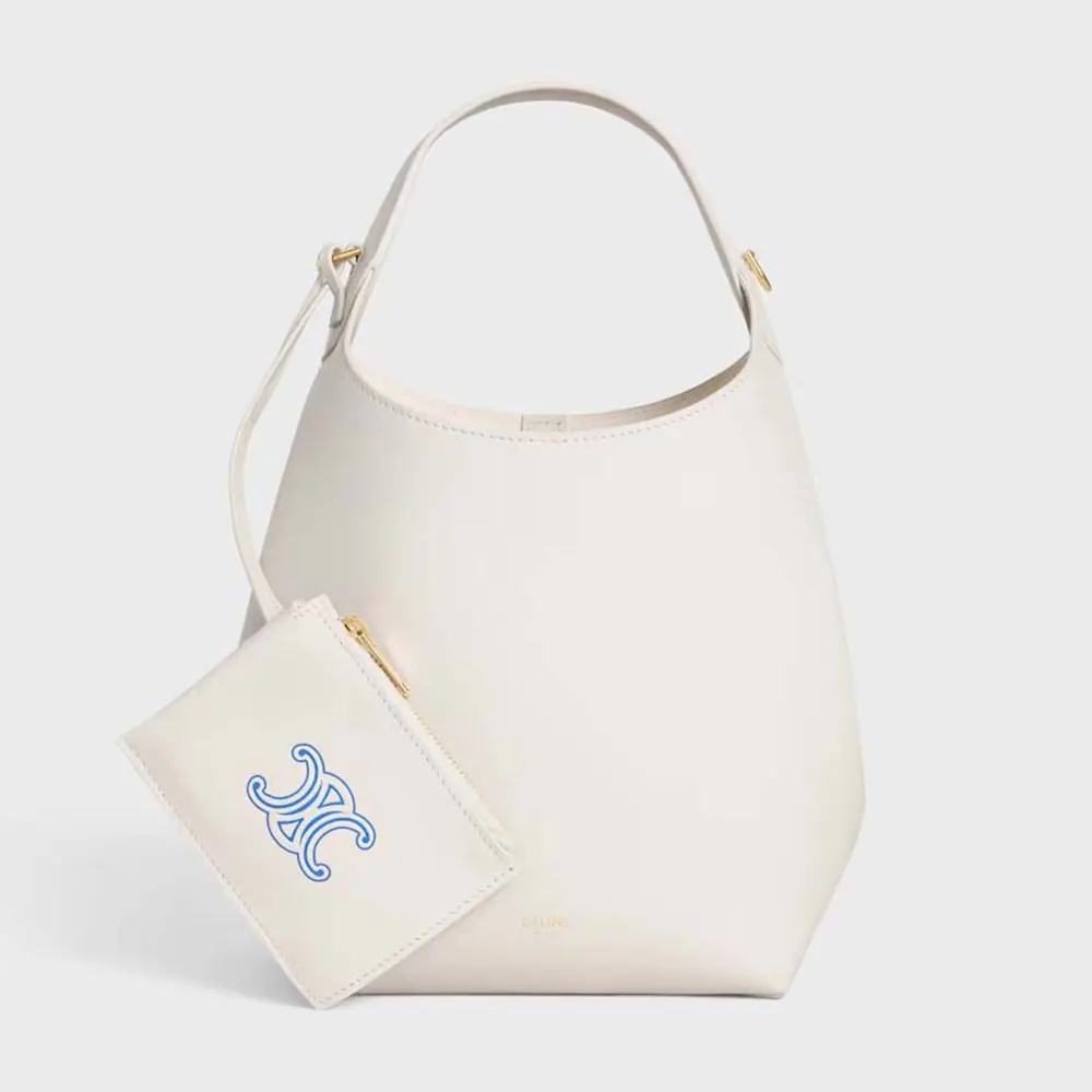 Front view of Celine Women Small Hobo in Supple Smooth Calfskin-White