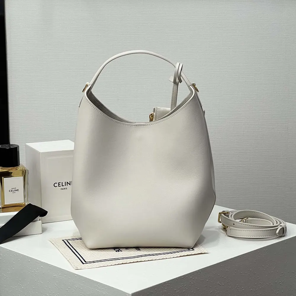 Side profile showing silhouette of Celine Women Small Hobo in white leather