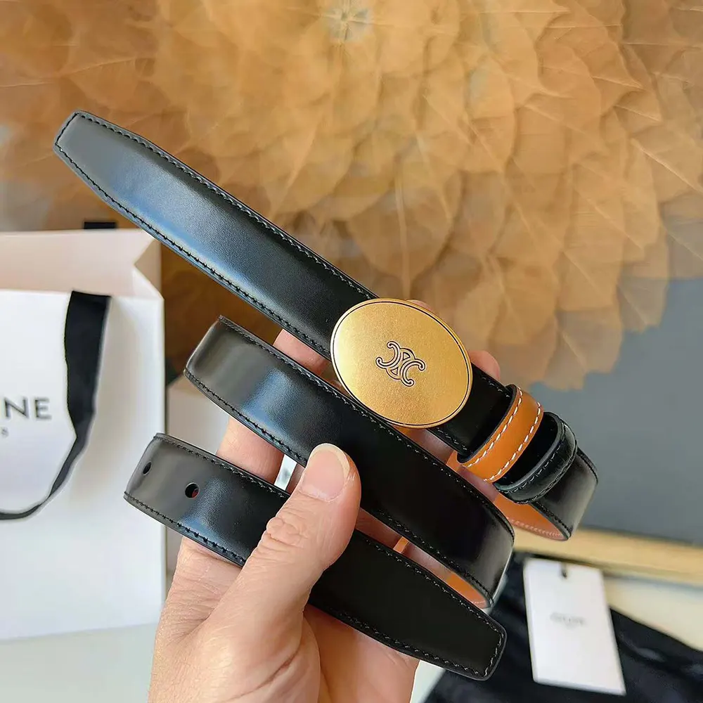 Close-up of polished metal plate buckle on Celine Women Thin Plate Belt