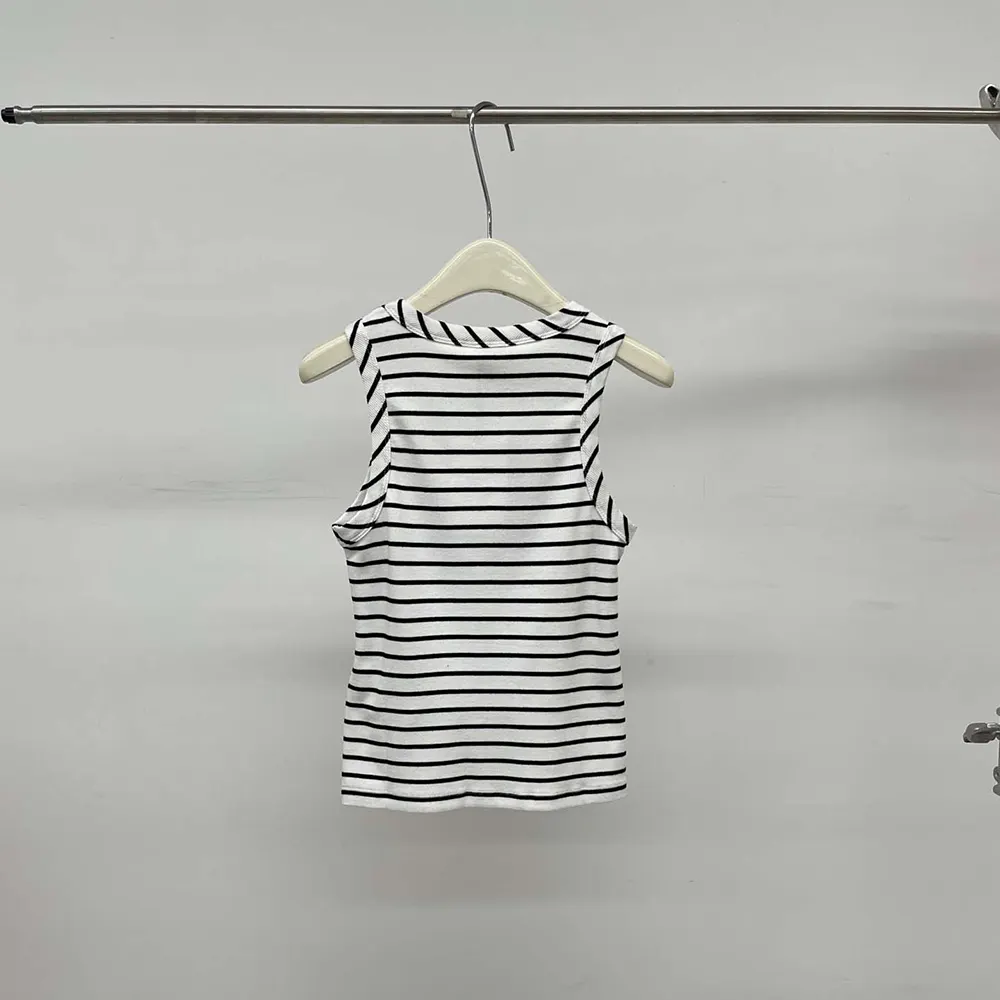 Side angle showing relaxed silhouette of Celine Women Triomphe Tank Top