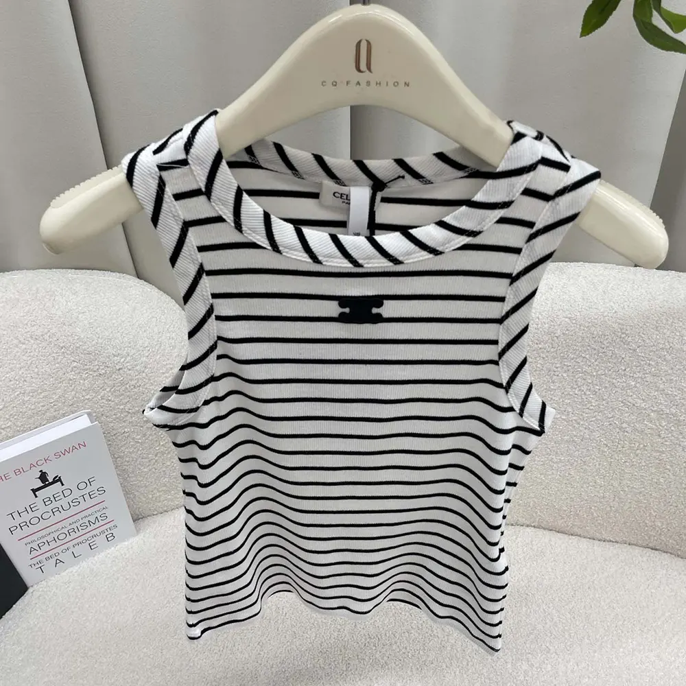 Celine Women Triomphe Tank Top in Striped Silk Jersey - image 5