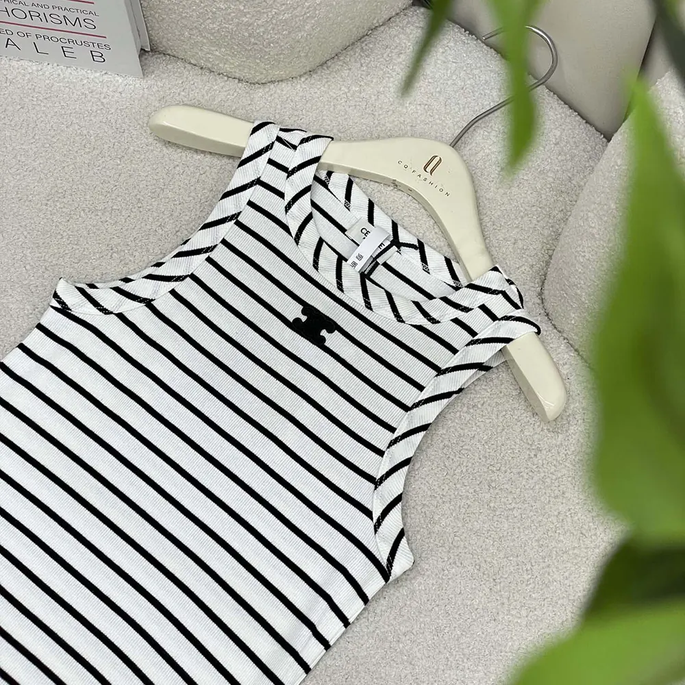 Celine Women Triomphe Tank Top in Striped Silk Jersey - image 7