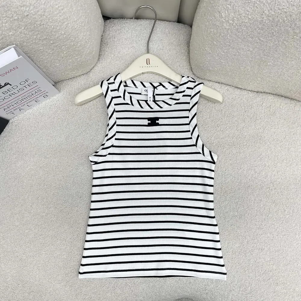 Celine Women Triomphe Tank Top in Striped Silk Jersey - image 4
