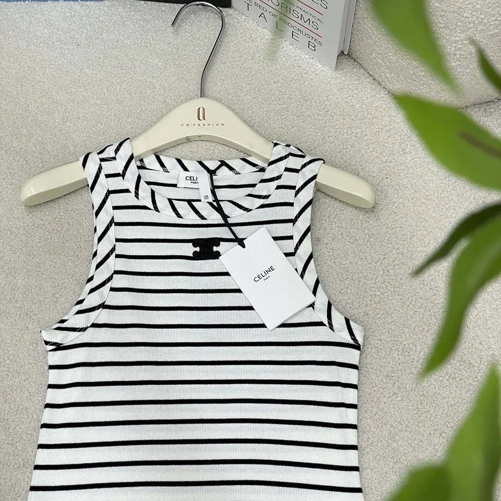 Celine Women Triomphe Tank Top in Striped Silk Jersey - image 6