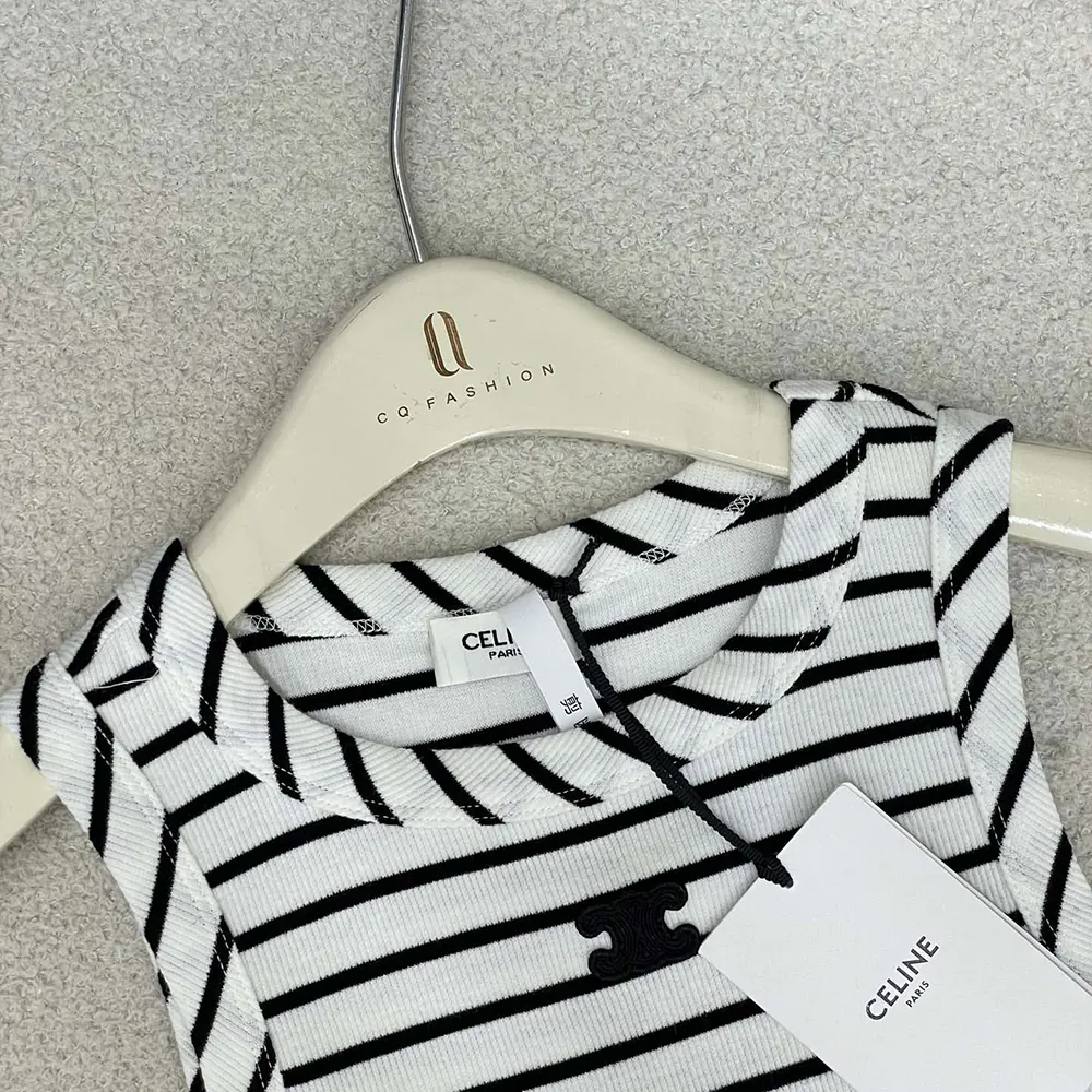 Celine Women Triomphe Tank Top in Striped Silk Jersey - image 8
