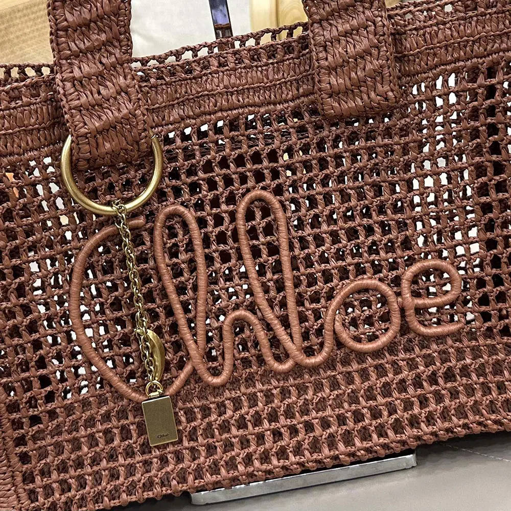 Chloe Women Summer Banana East-west Tote Bag in Raffia & Buffalo Leather - image 24