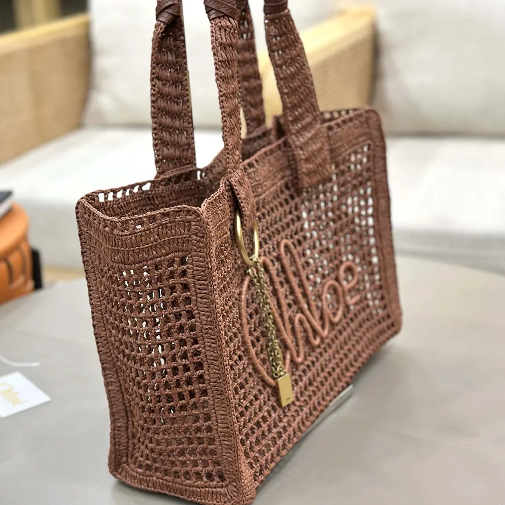 Chloe Women Summer Banana East-west Tote Bag in Raffia & Buffalo Leather - image 22