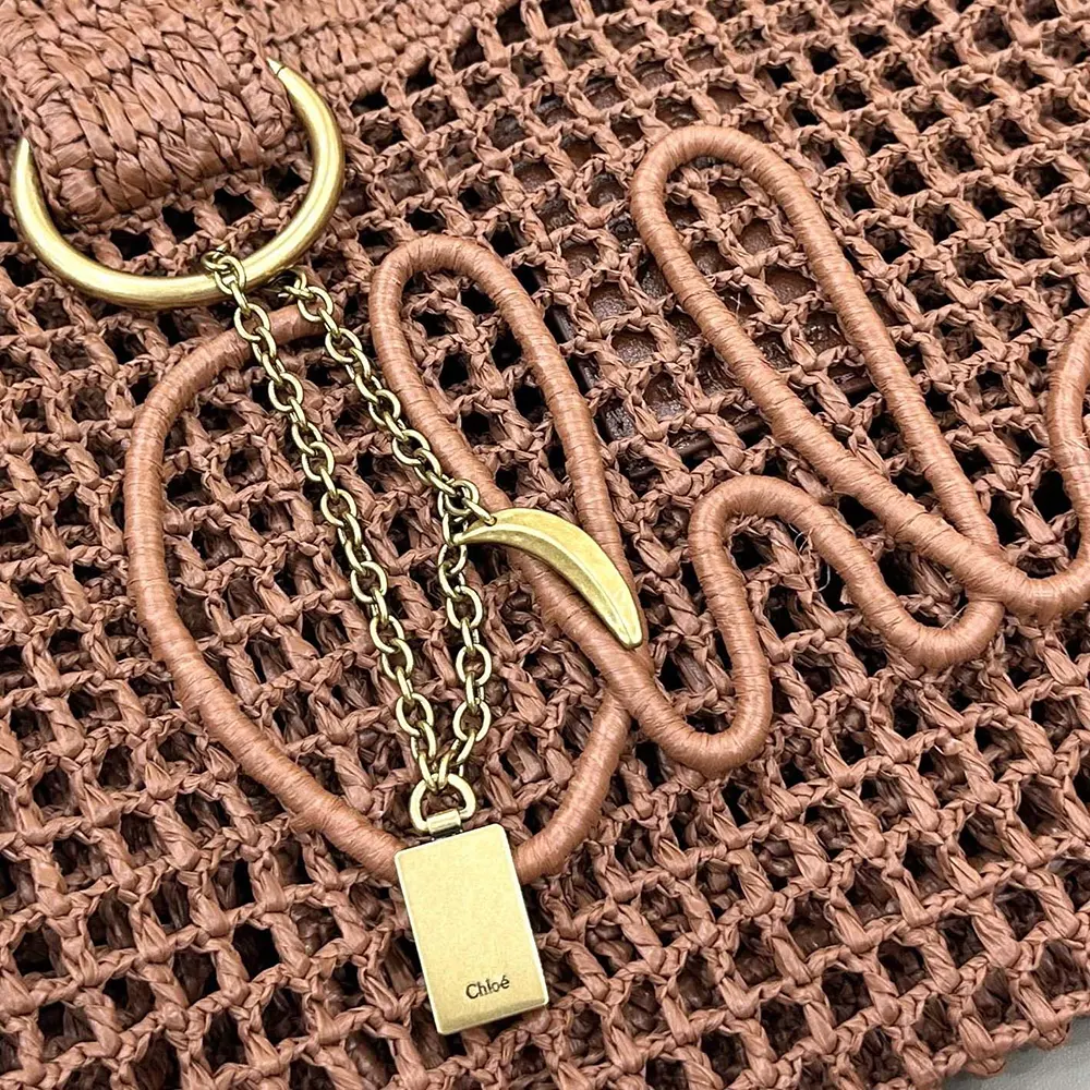 Chloe Women Summer Banana East-west Tote Bag in Raffia & Buffalo Leather - image 25