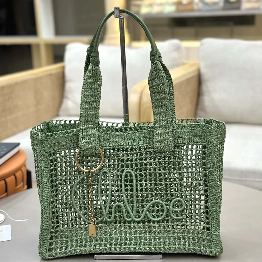 Chloe Women Summer Banana East-west Tote Bag in Raffia & Buffalo Leather - image 12