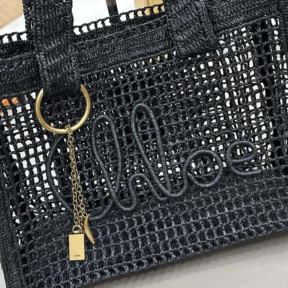 Chloe Women Summer Banana East-west Tote Bag in Raffia & Buffalo Leather - image 6
