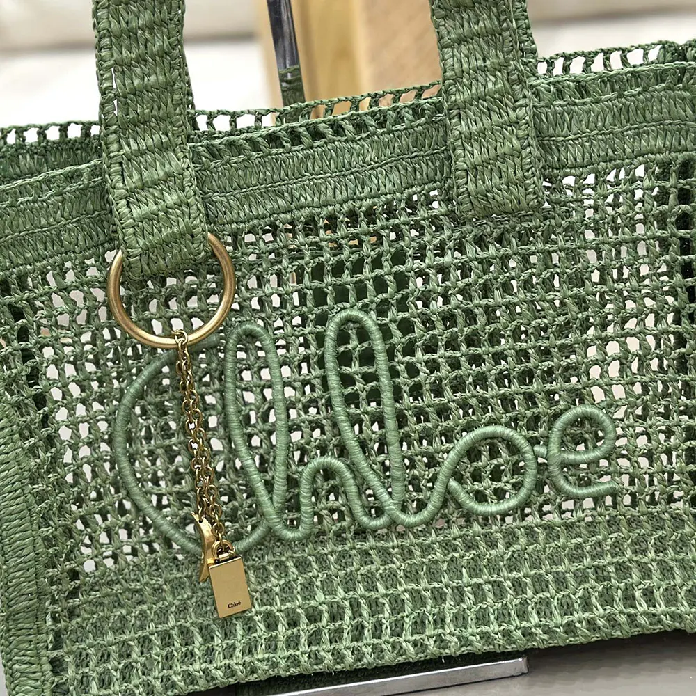 Chloe Women Summer Banana East-west Tote Bag in Raffia & Buffalo Leather - image 15