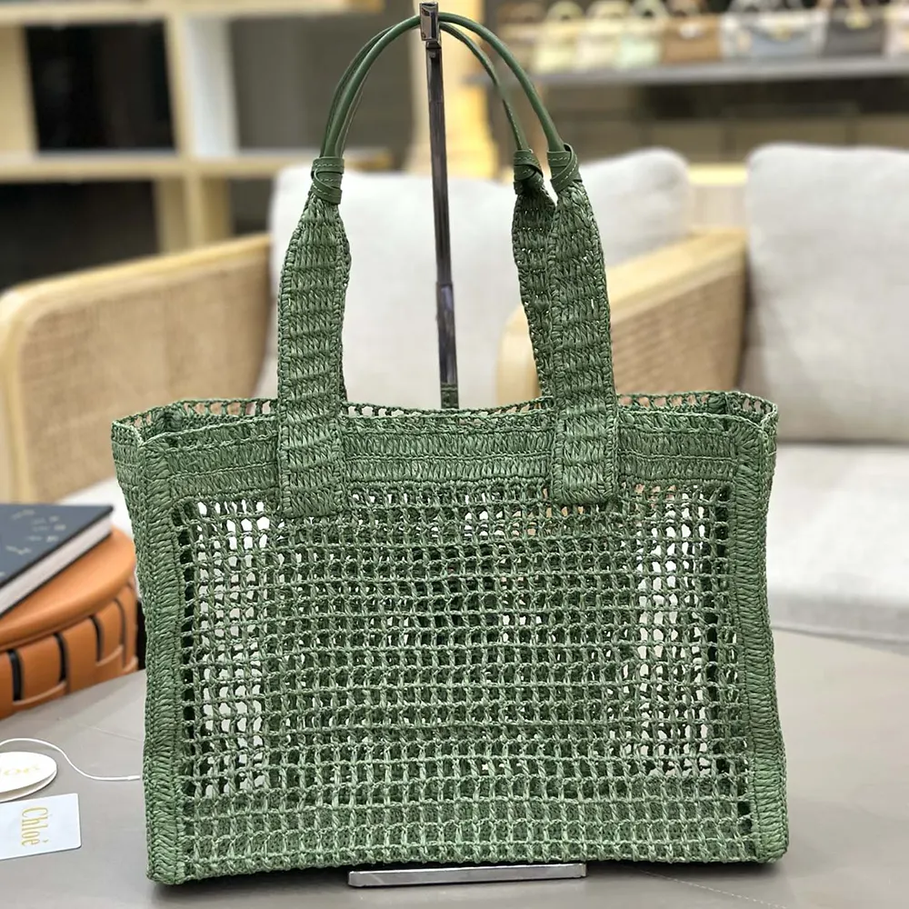 Chloe Women Summer Banana East-west Tote Bag in Raffia & Buffalo Leather - image 11