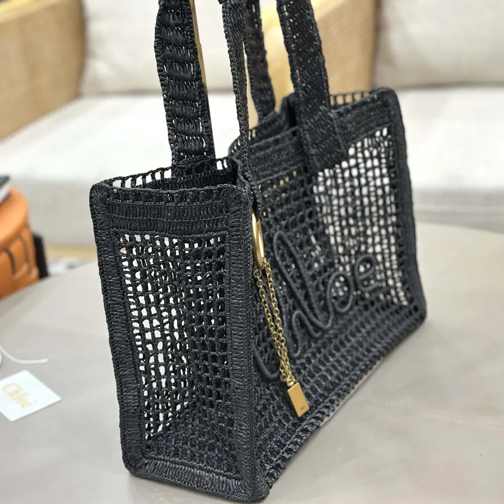 Chloe Women Summer Banana East-west Tote Bag in Raffia & Buffalo Leather - image 4