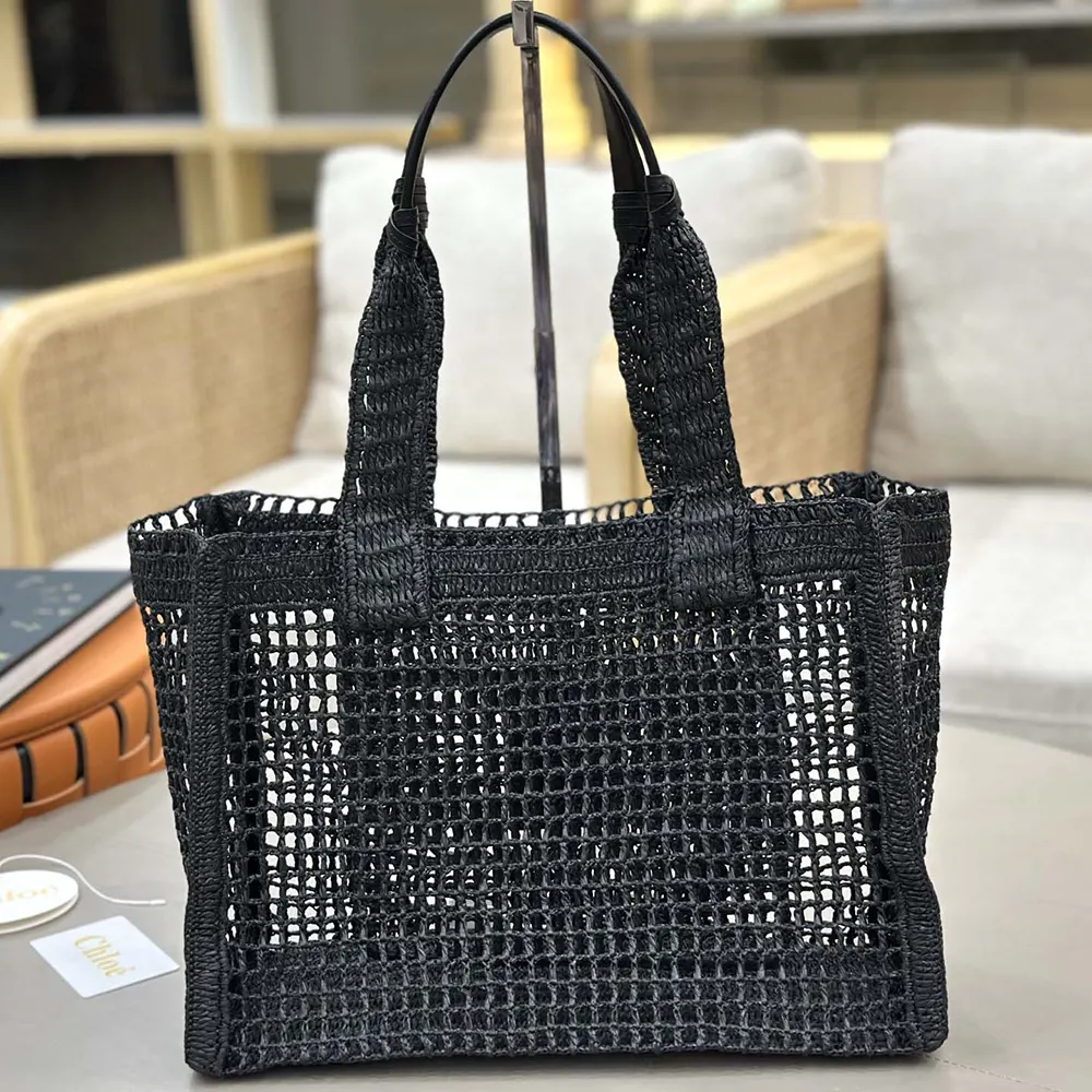 Side angle showcasing woven raffia texture on Chloe Women Summer Banana East-west Tote Bag