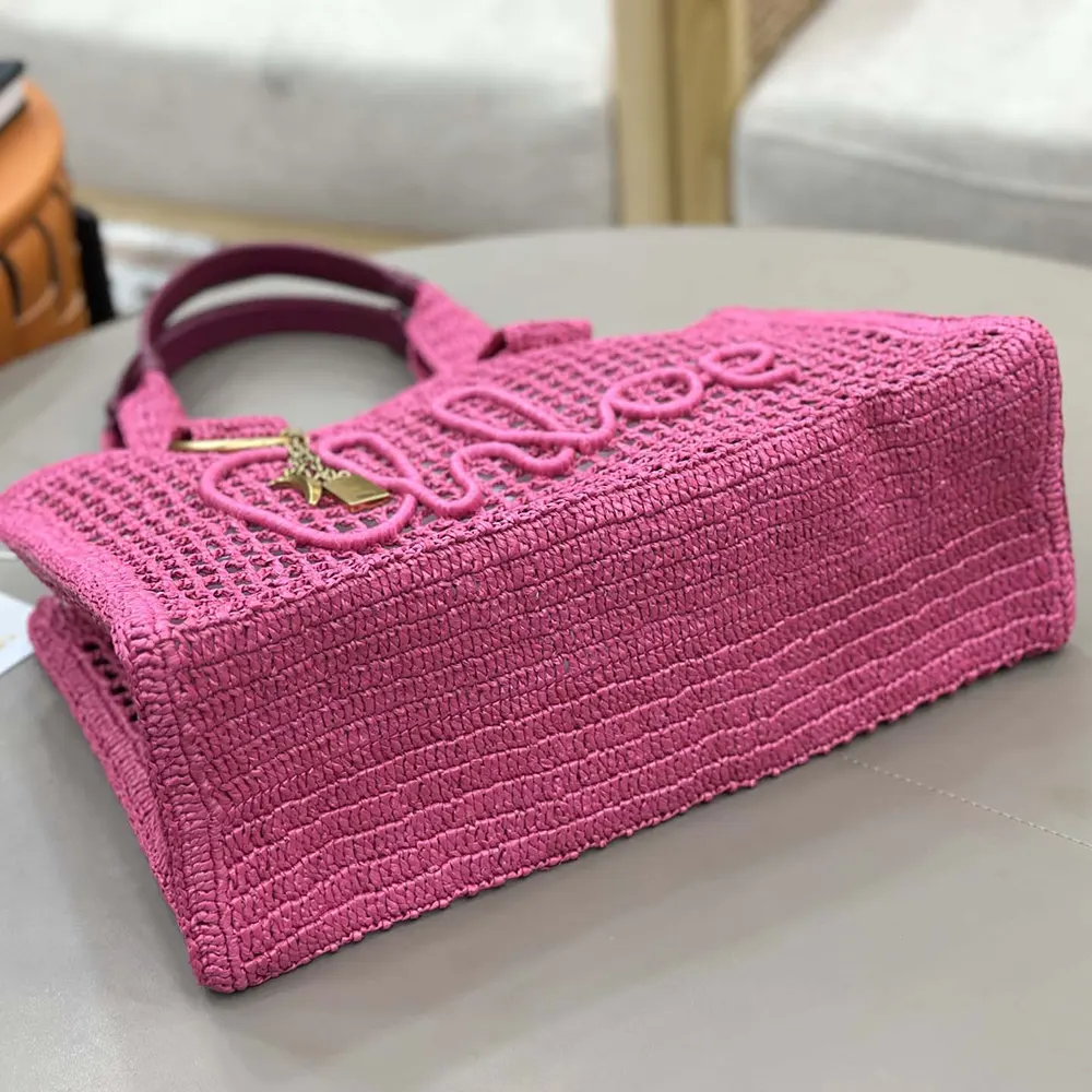 Chloe Women Summer Banana East-west Tote Bag in Raffia & Buffalo Leather-Pink - image 14