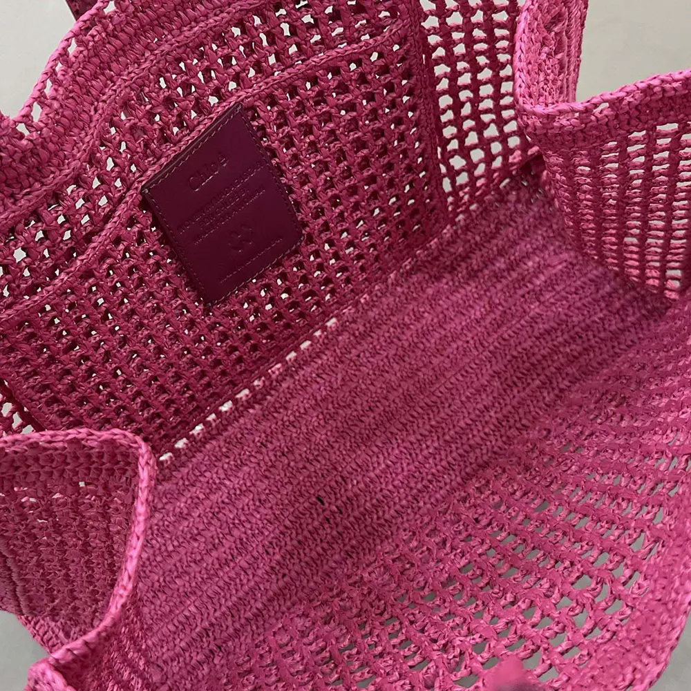 Chloe Women Summer Banana East-west Tote Bag in Raffia & Buffalo Leather-Pink - image 17