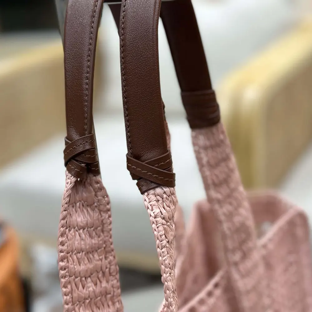 Chloe Women Summer Banana East-west Tote Bag in Raffia & Buffalo Leather-Pink - image 10
