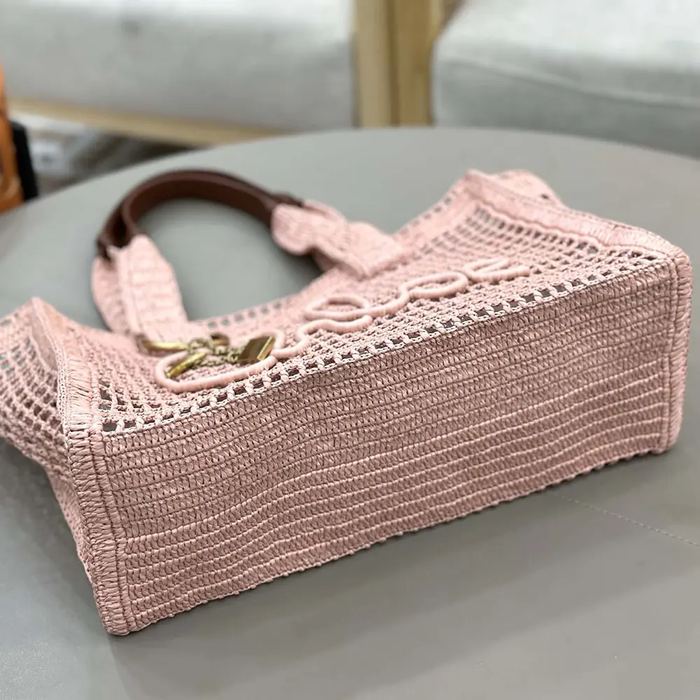 Chloe Women Summer Banana East-west Tote Bag in Raffia & Buffalo Leather-Pink - image 5