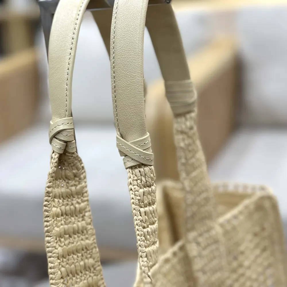 Chloe Women Summer Banana East-west Tote Bag in Raffia & Buffalo Leather-Beige - image 10