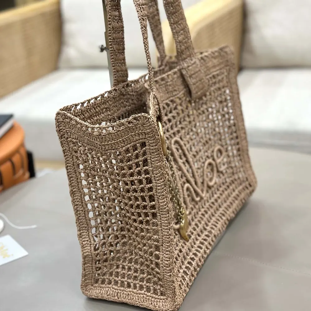 Chloe Women Summer Banana East-west Tote Bag in Raffia & Buffalo Leather-Beige - image 13