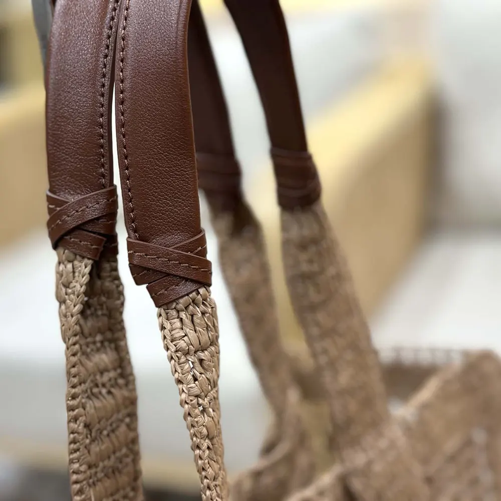 Chloe Women Summer Banana East-west Tote Bag in Raffia & Buffalo Leather-Beige - image 19