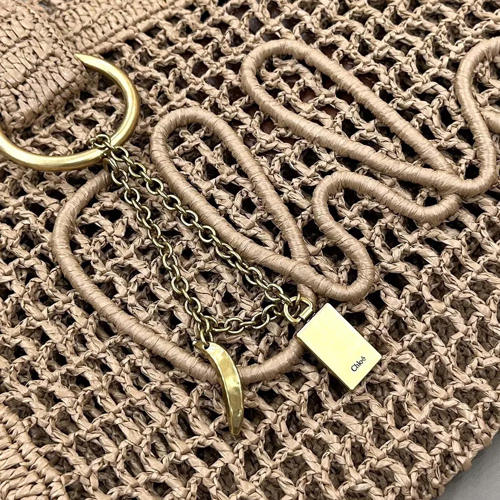 Chloe Women Summer Banana East-west Tote Bag in Raffia & Buffalo Leather-Beige - image 16