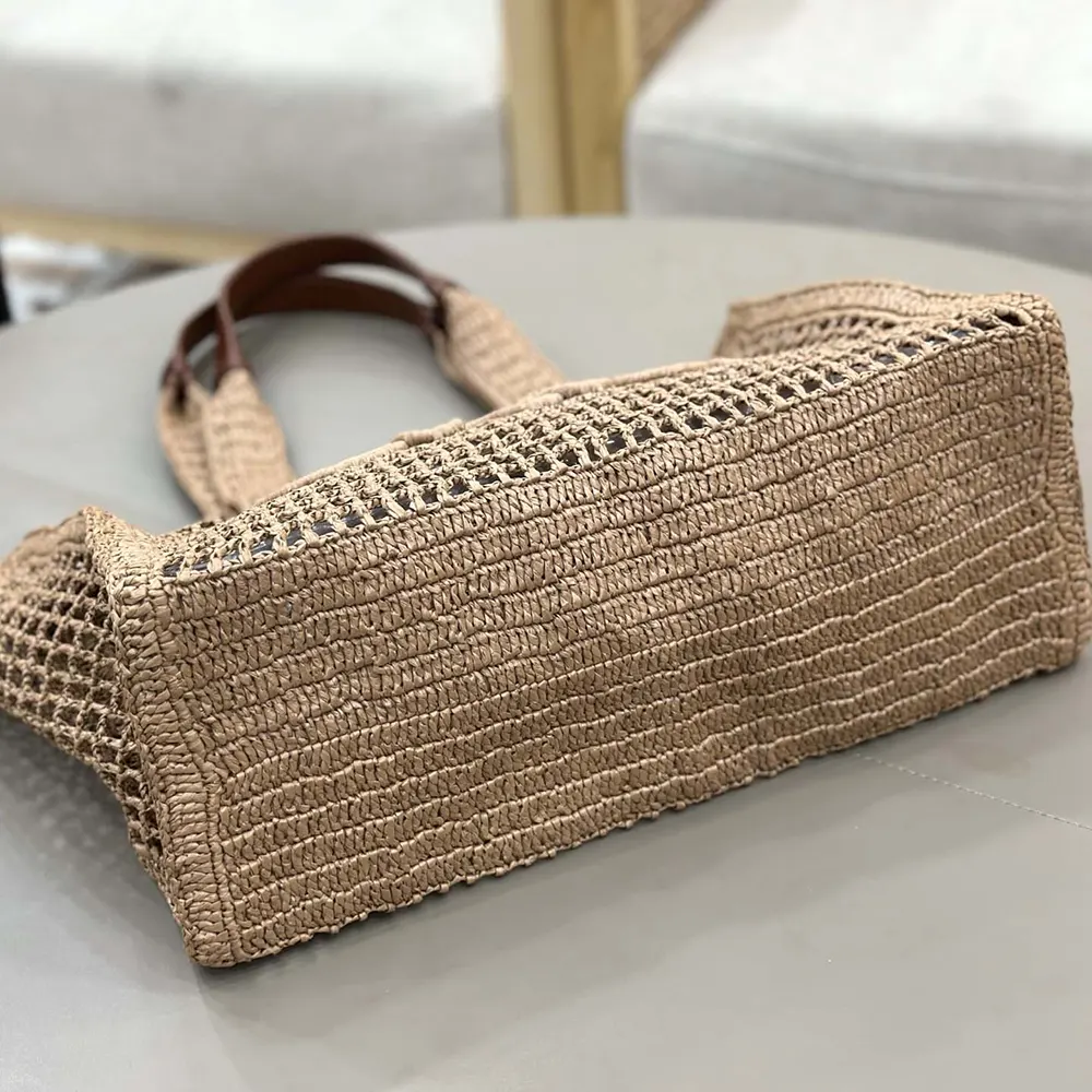 Chloe Women Summer Banana East-west Tote Bag in Raffia & Buffalo Leather-Beige - image 15