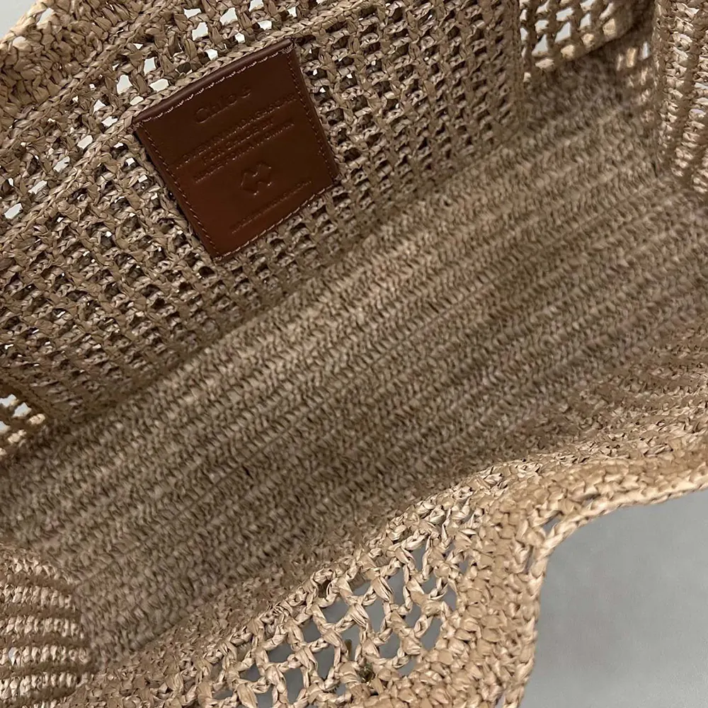 Chloe Women Summer Banana East-west Tote Bag in Raffia & Buffalo Leather-Beige - image 17